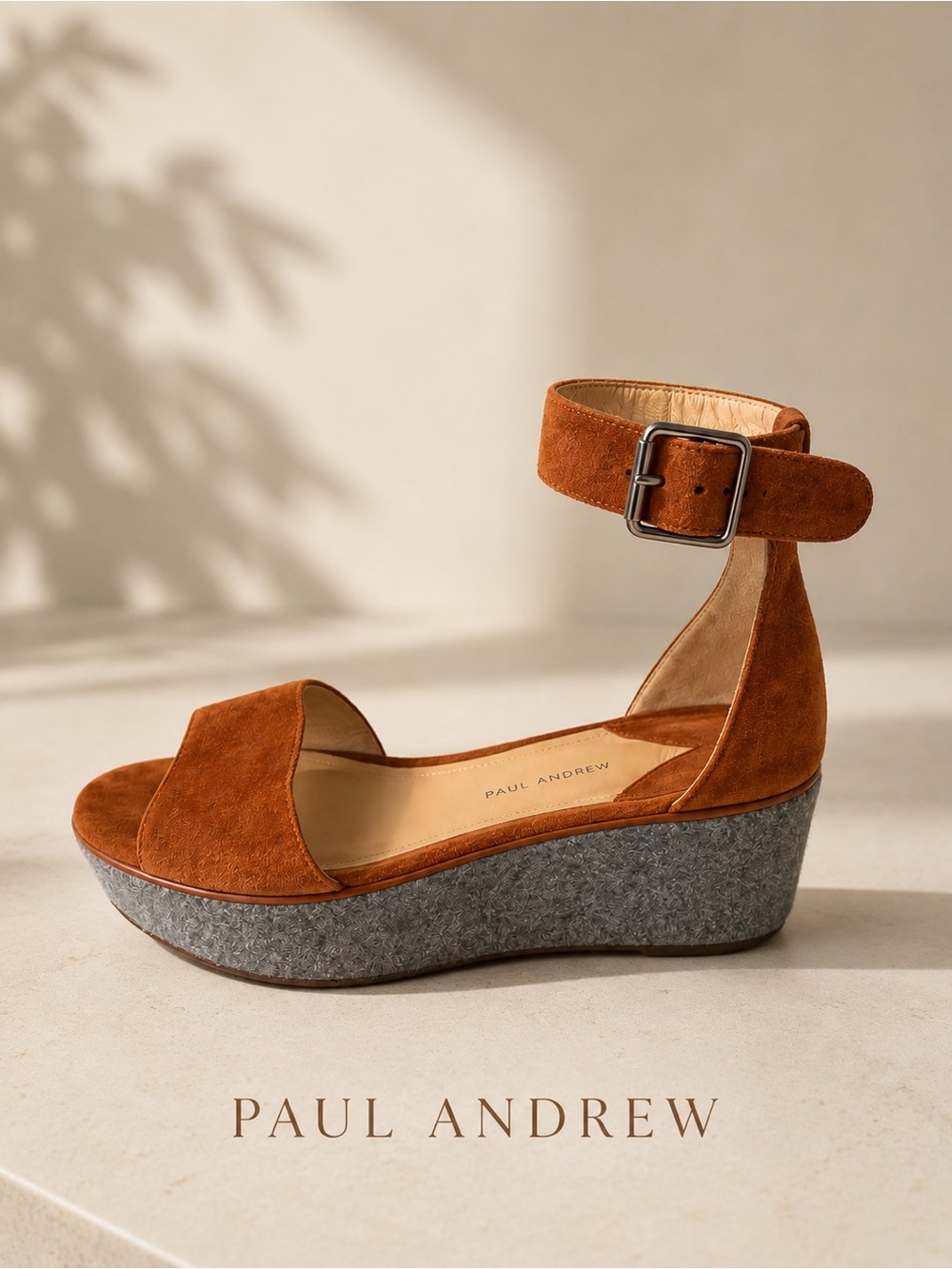 ✨ Paul Andrew $890 Cognac Suede Wedge Sandals | Made in Italy | EU 38.5